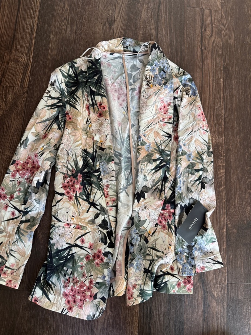 Zara Floral Open-Front Blazer Jacket - Cream, Black, Pink, Green, Blue